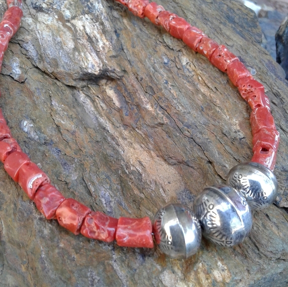 Sterling Silver Genuine Red Coral NECKLACE